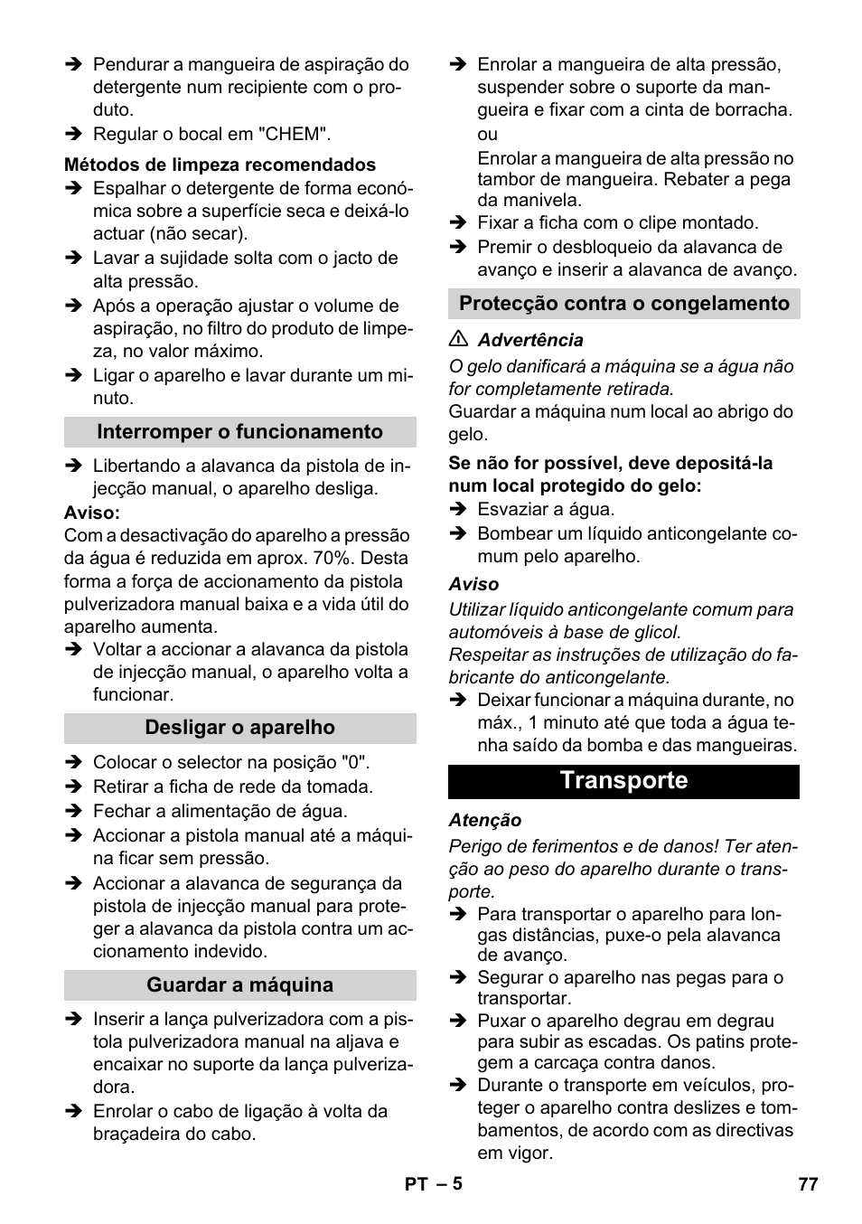 Transporte | Karcher HD 5-12 C User Manual | Page 77 / 340