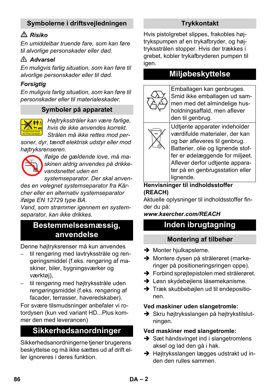 Miljøbeskyttelse, Inden ibrugtagning | Karcher HD 5-12 C User Manual | Page 86 / 340