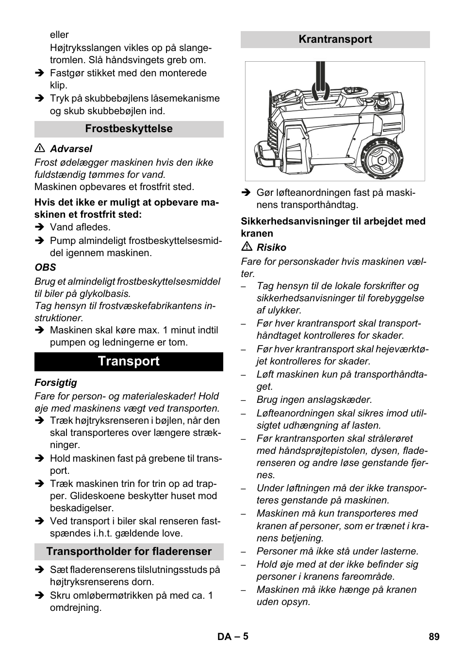 Transport | Karcher HD 5-12 C User Manual | Page 89 / 340