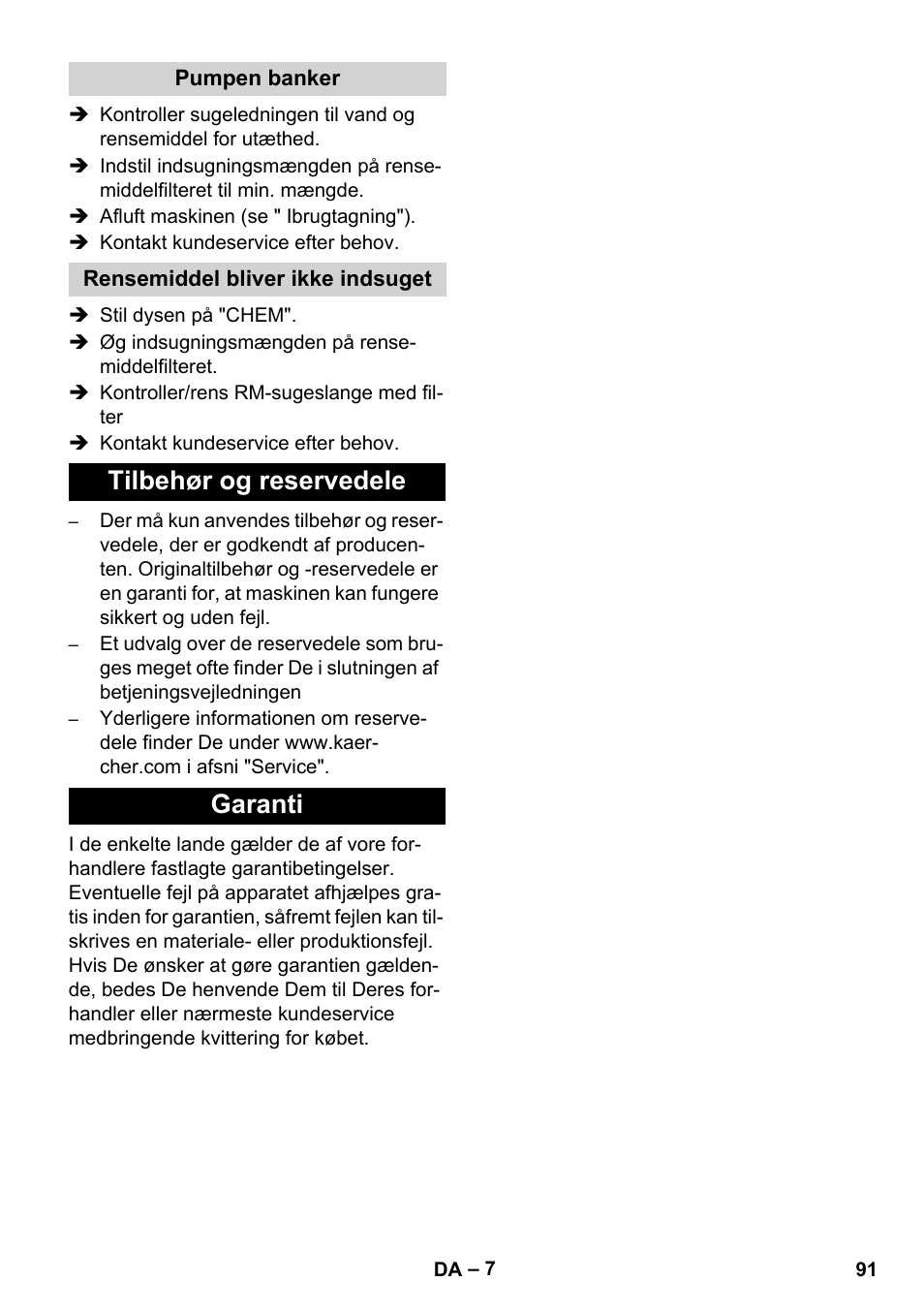 Tilbehør og reservedele garanti | Karcher HD 5-12 C User Manual | Page 91 / 340