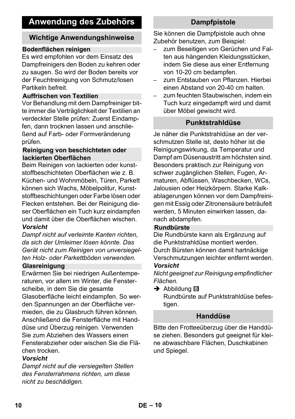 Anwendung des zubehörs | Karcher Stirerie SI 2-600 CB User Manual | Page 10 / 298