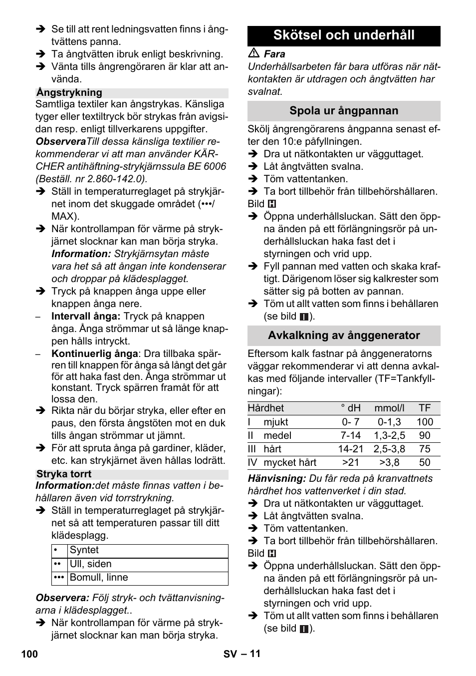 Skötsel och underhåll | Karcher Stirerie SI 2-600 CB User Manual | Page 100 / 298