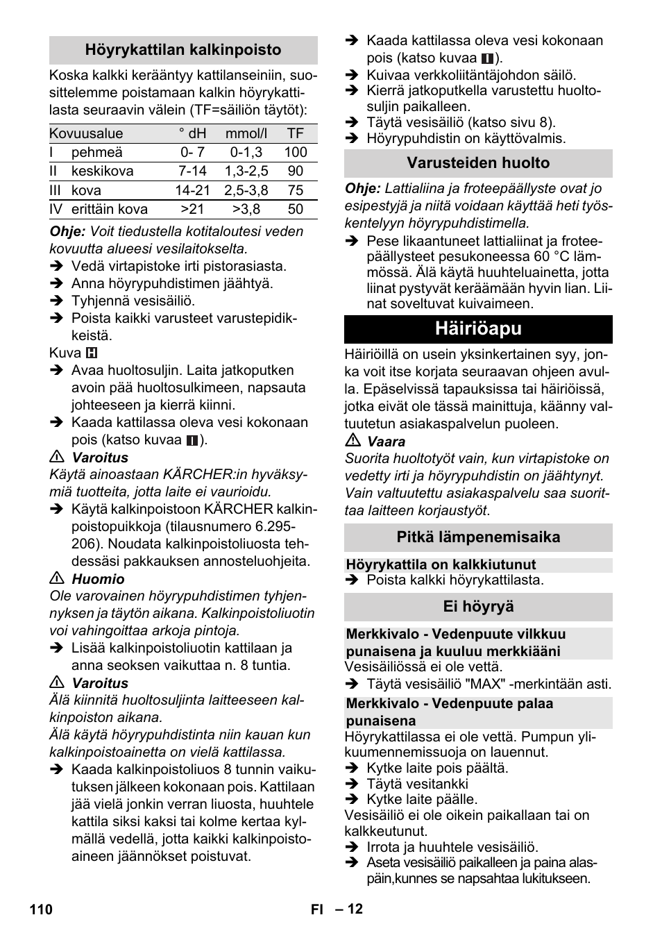 Häiriöapu | Karcher Stirerie SI 2-600 CB User Manual | Page 110 / 298