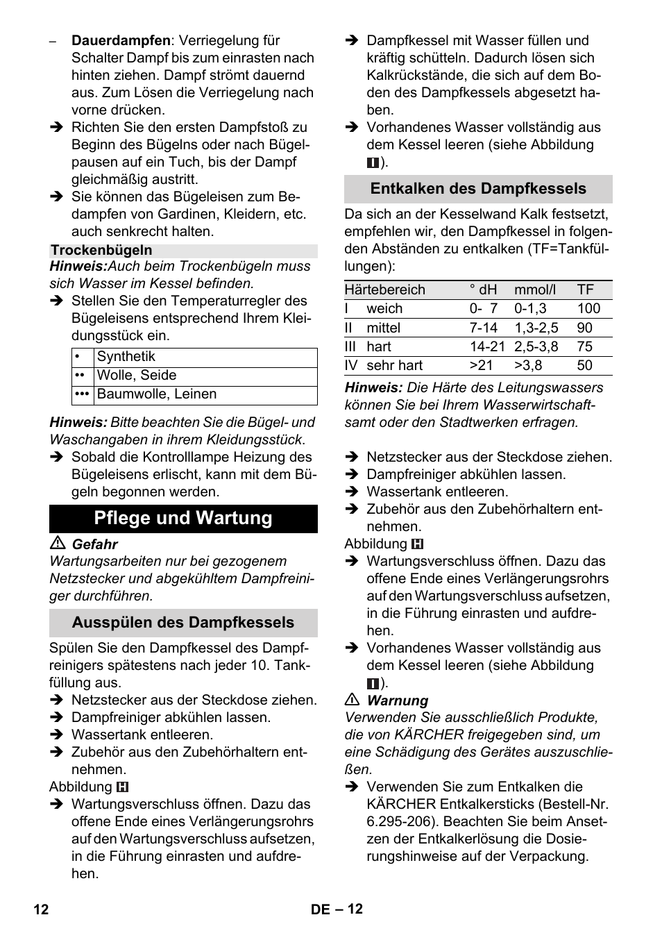 Pflege und wartung | Karcher Stirerie SI 2-600 CB User Manual | Page 12 / 298