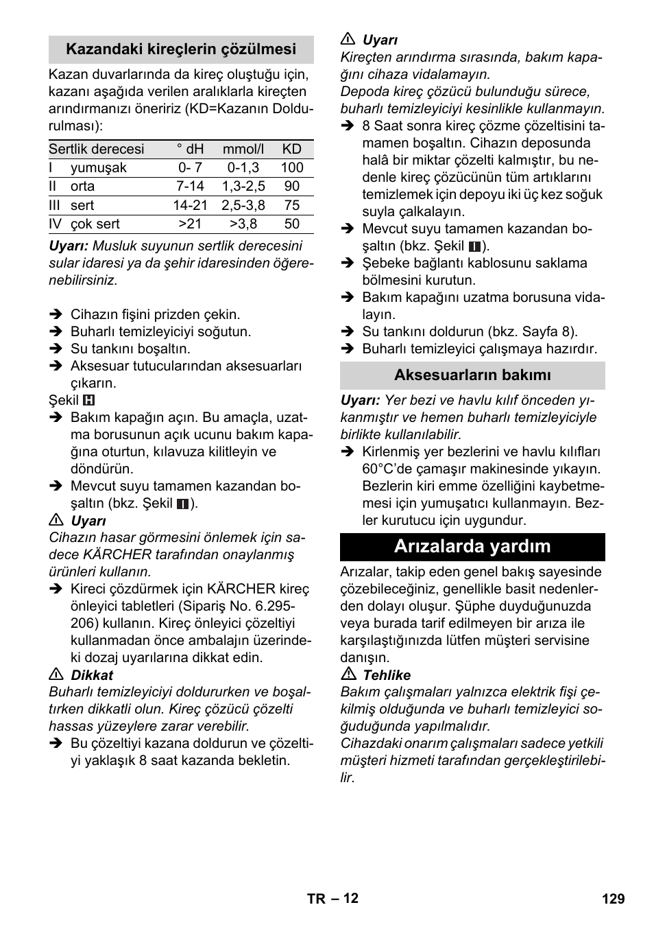 Arızalarda yardım | Karcher Stirerie SI 2-600 CB User Manual | Page 129 / 298