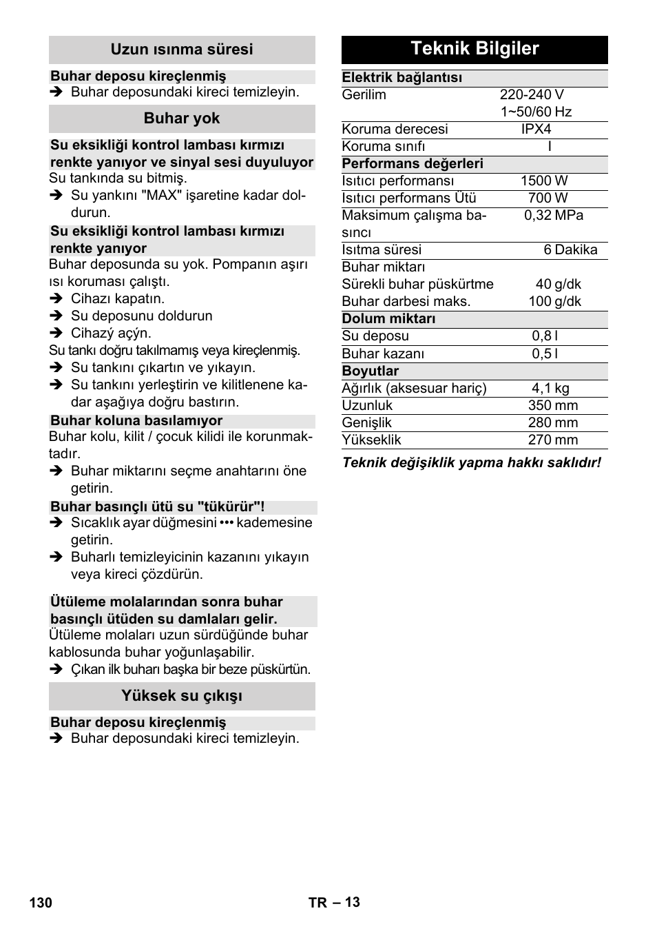 Teknik bilgiler | Karcher Stirerie SI 2-600 CB User Manual | Page 130 / 298