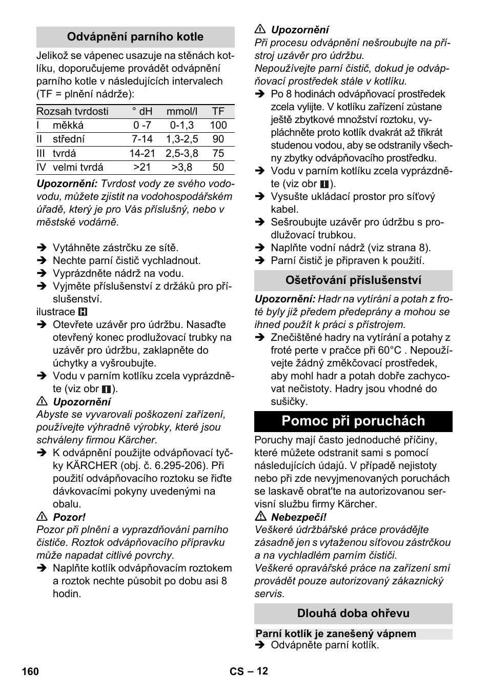 Pomoc při poruchách | Karcher Stirerie SI 2-600 CB User Manual | Page 160 / 298