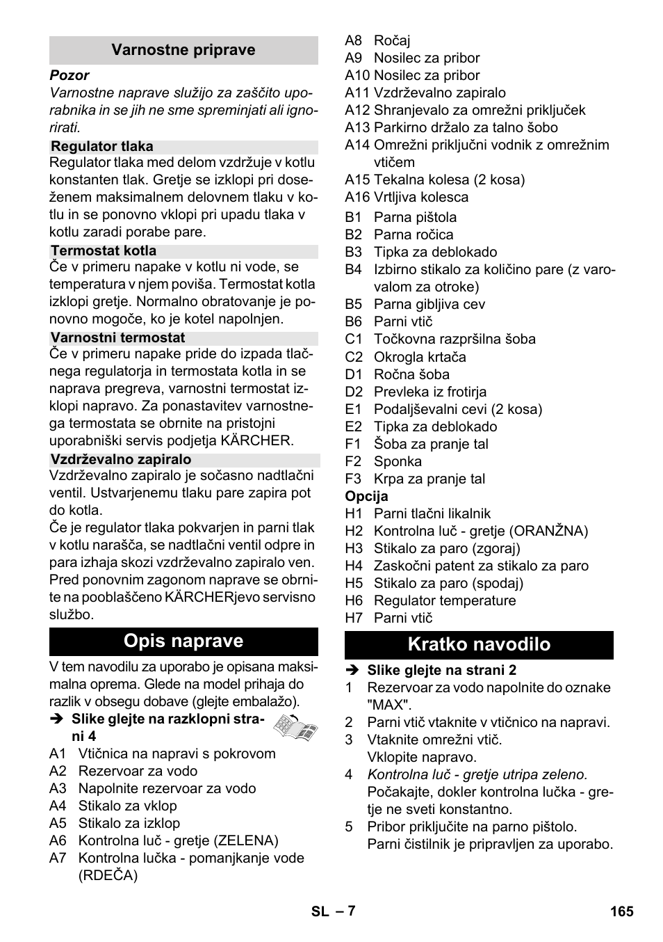 Opis naprave, Kratko navodilo | Karcher Stirerie SI 2-600 CB User Manual | Page 165 / 298
