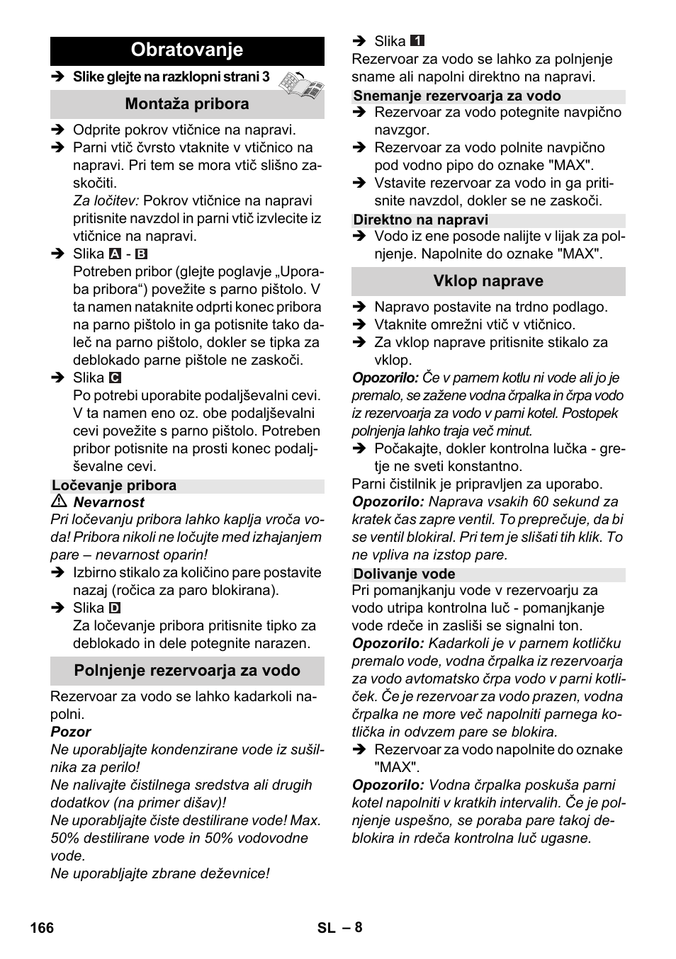 Obratovanje | Karcher Stirerie SI 2-600 CB User Manual | Page 166 / 298