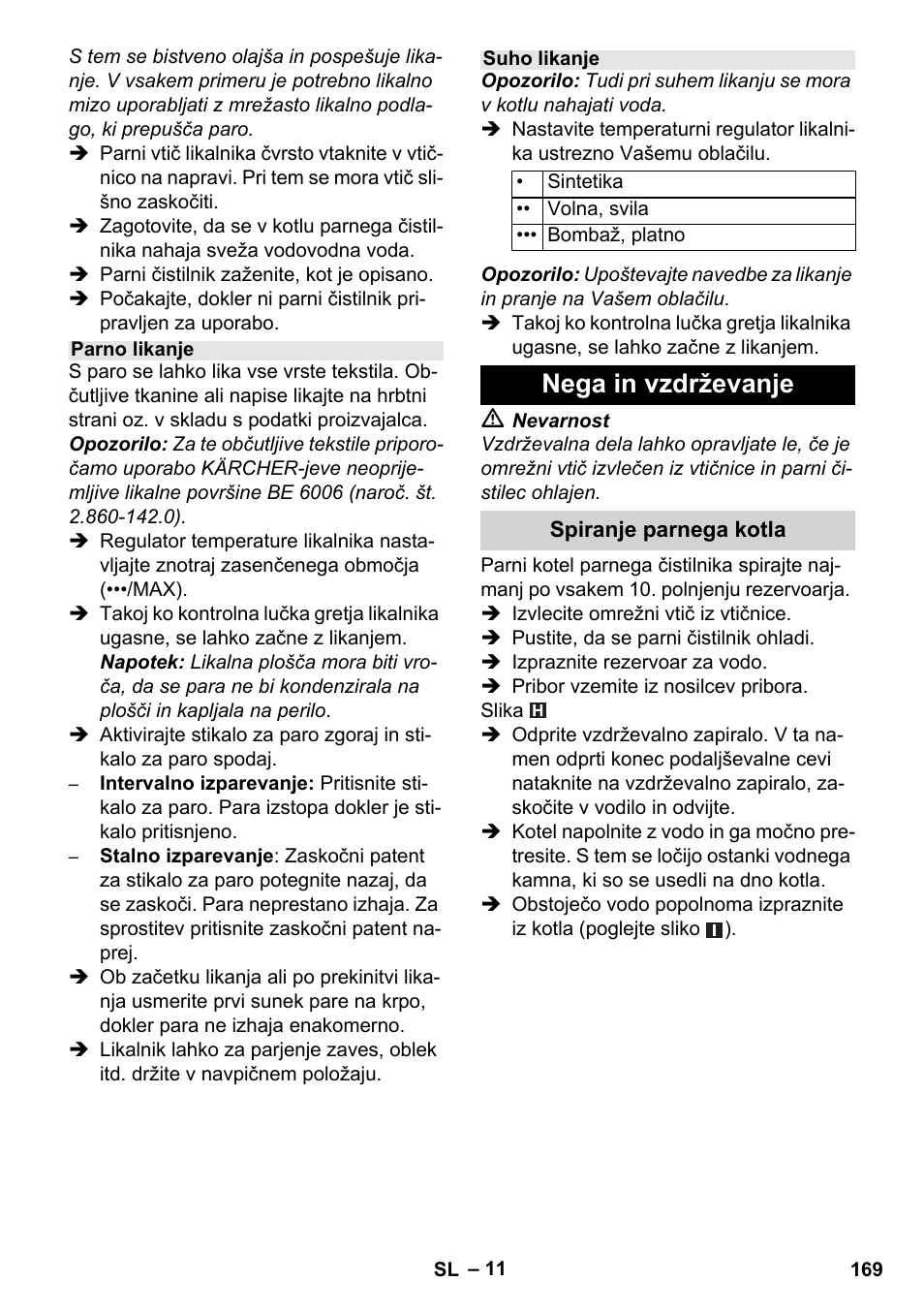 Nega in vzdrževanje | Karcher Stirerie SI 2-600 CB User Manual | Page 169 / 298