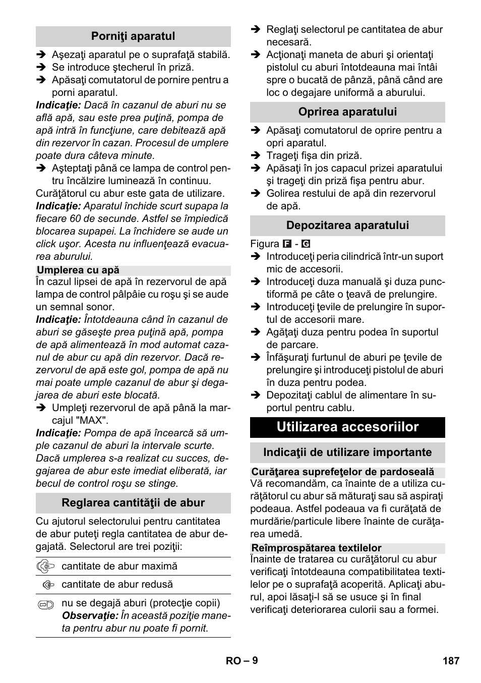 Utilizarea accesoriilor | Karcher Stirerie SI 2-600 CB User Manual | Page 187 / 298