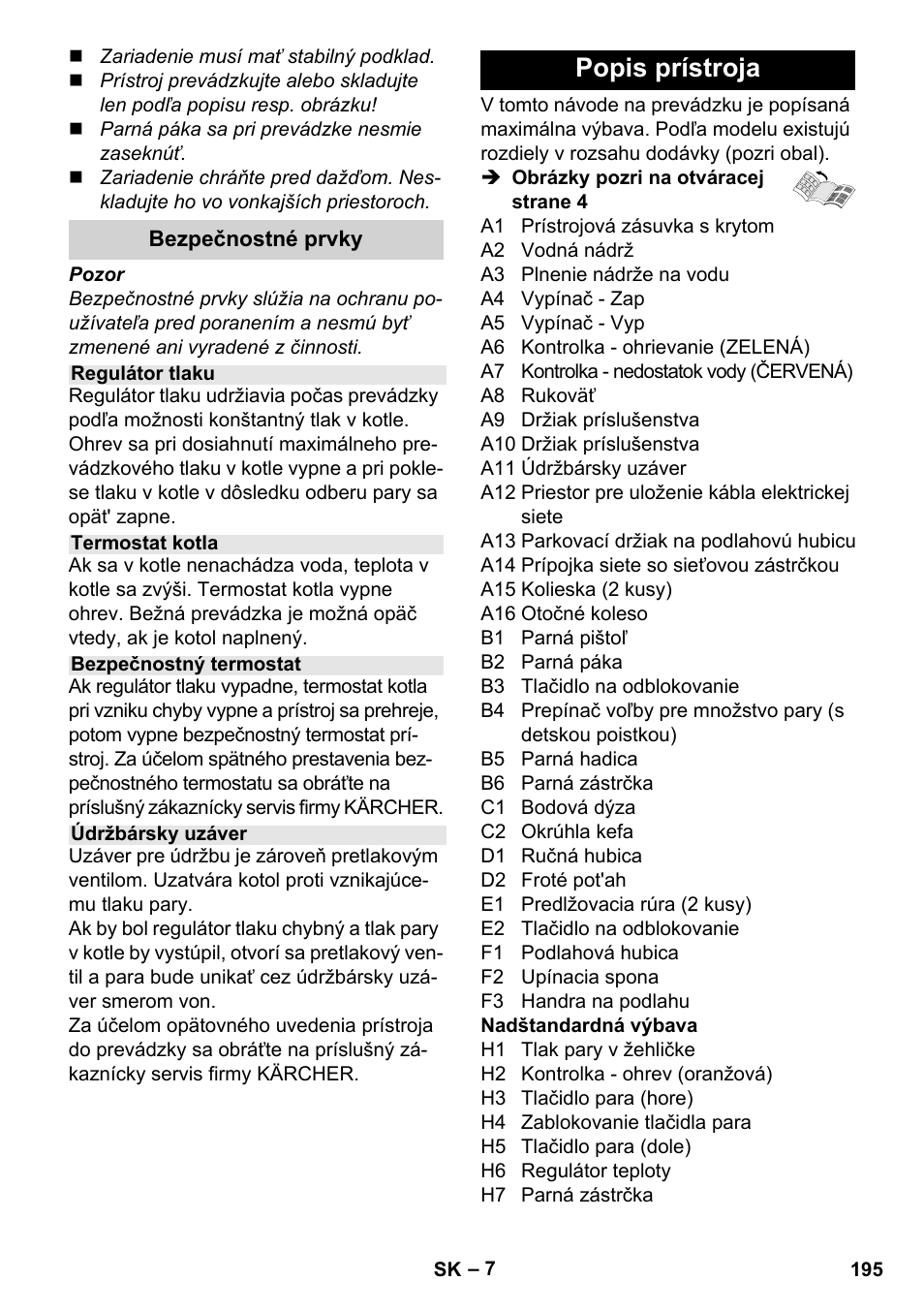 Popis prístroja | Karcher Stirerie SI 2-600 CB User Manual | Page 195 / 298