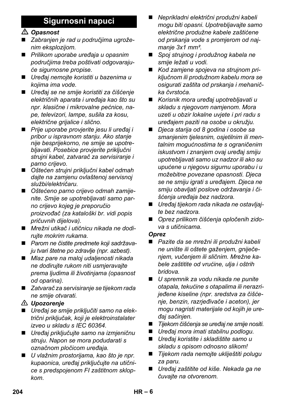 Sigurnosni napuci | Karcher Stirerie SI 2-600 CB User Manual | Page 204 / 298