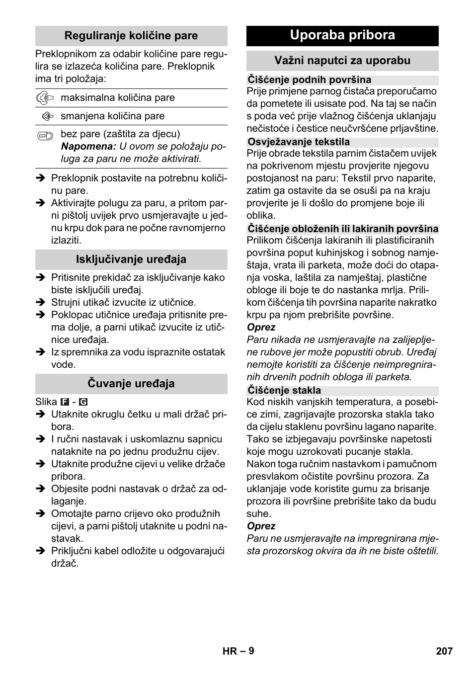 Uporaba pribora | Karcher Stirerie SI 2-600 CB User Manual | Page 207 / 298