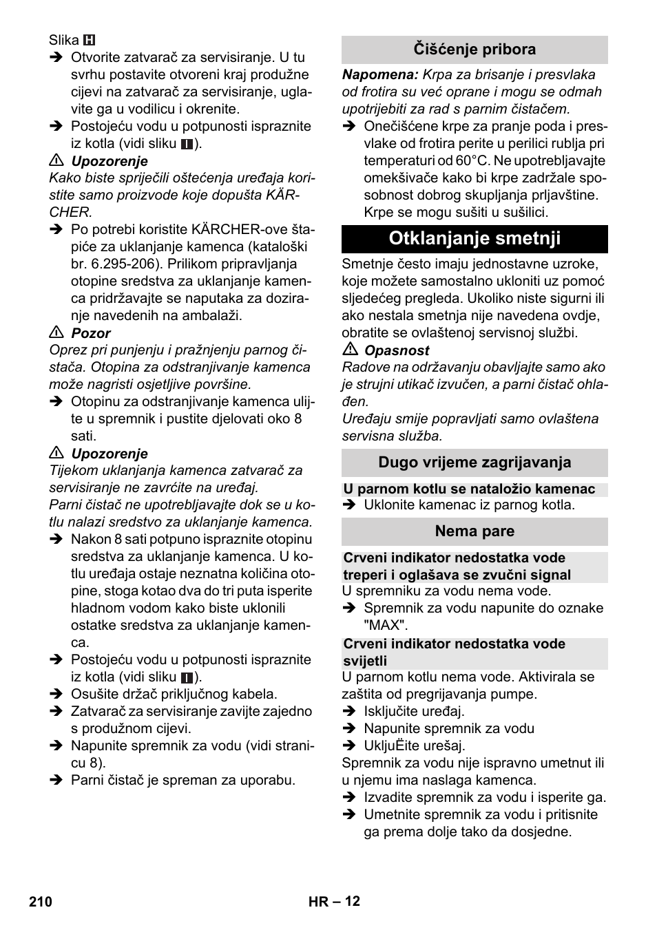 Otklanjanje smetnji | Karcher Stirerie SI 2-600 CB User Manual | Page 210 / 298