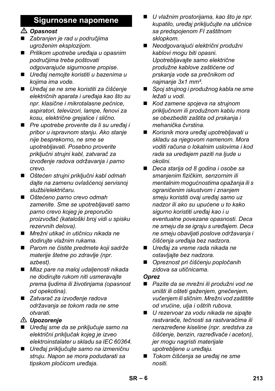 Sigurnosne napomene | Karcher Stirerie SI 2-600 CB User Manual | Page 213 / 298