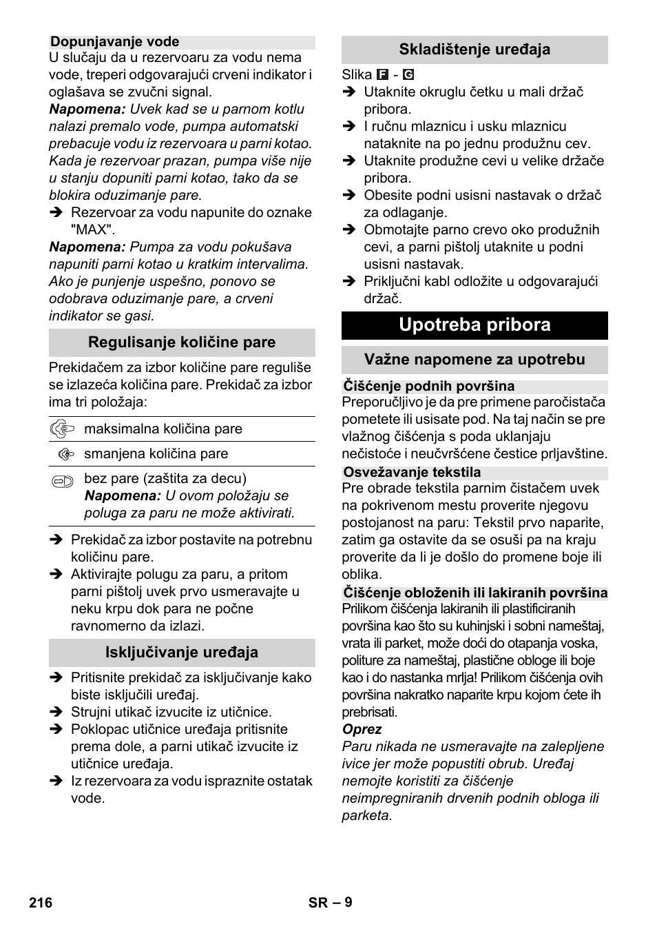 Upotreba pribora | Karcher Stirerie SI 2-600 CB User Manual | Page 216 / 298