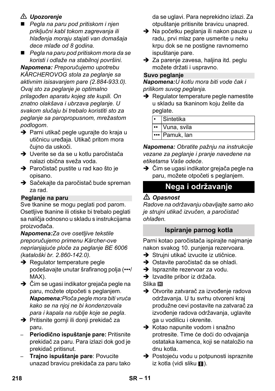 Nega i održavanje | Karcher Stirerie SI 2-600 CB User Manual | Page 218 / 298