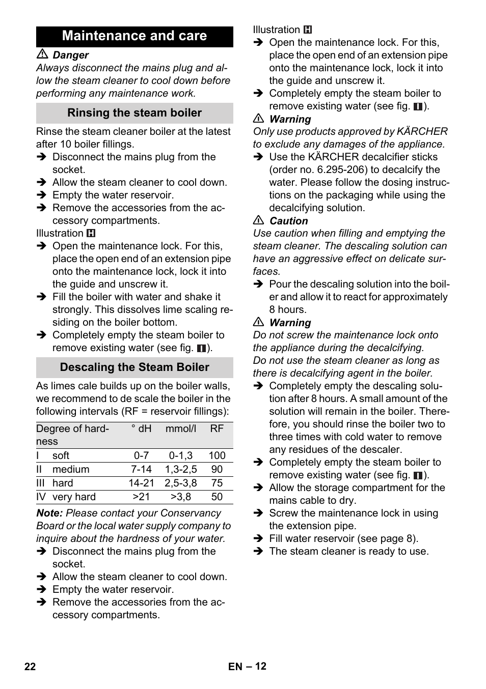 Maintenance and care | Karcher Stirerie SI 2-600 CB User Manual | Page 22 / 298