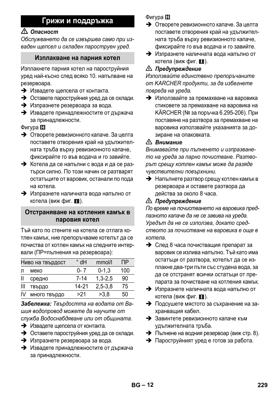 Грижи и поддръжка | Karcher Stirerie SI 2-600 CB User Manual | Page 229 / 298