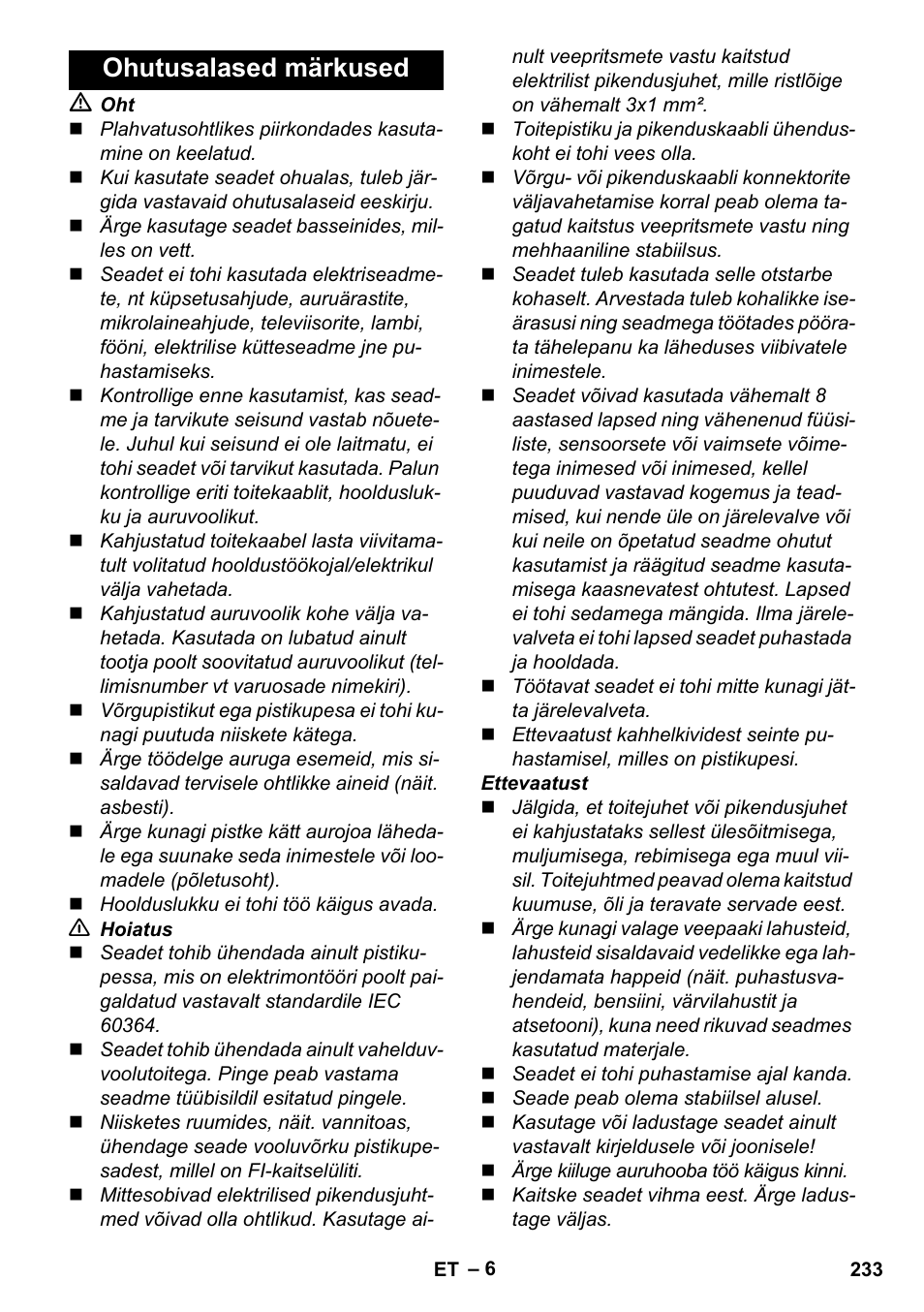 Ohutusalased märkused | Karcher Stirerie SI 2-600 CB User Manual | Page 233 / 298