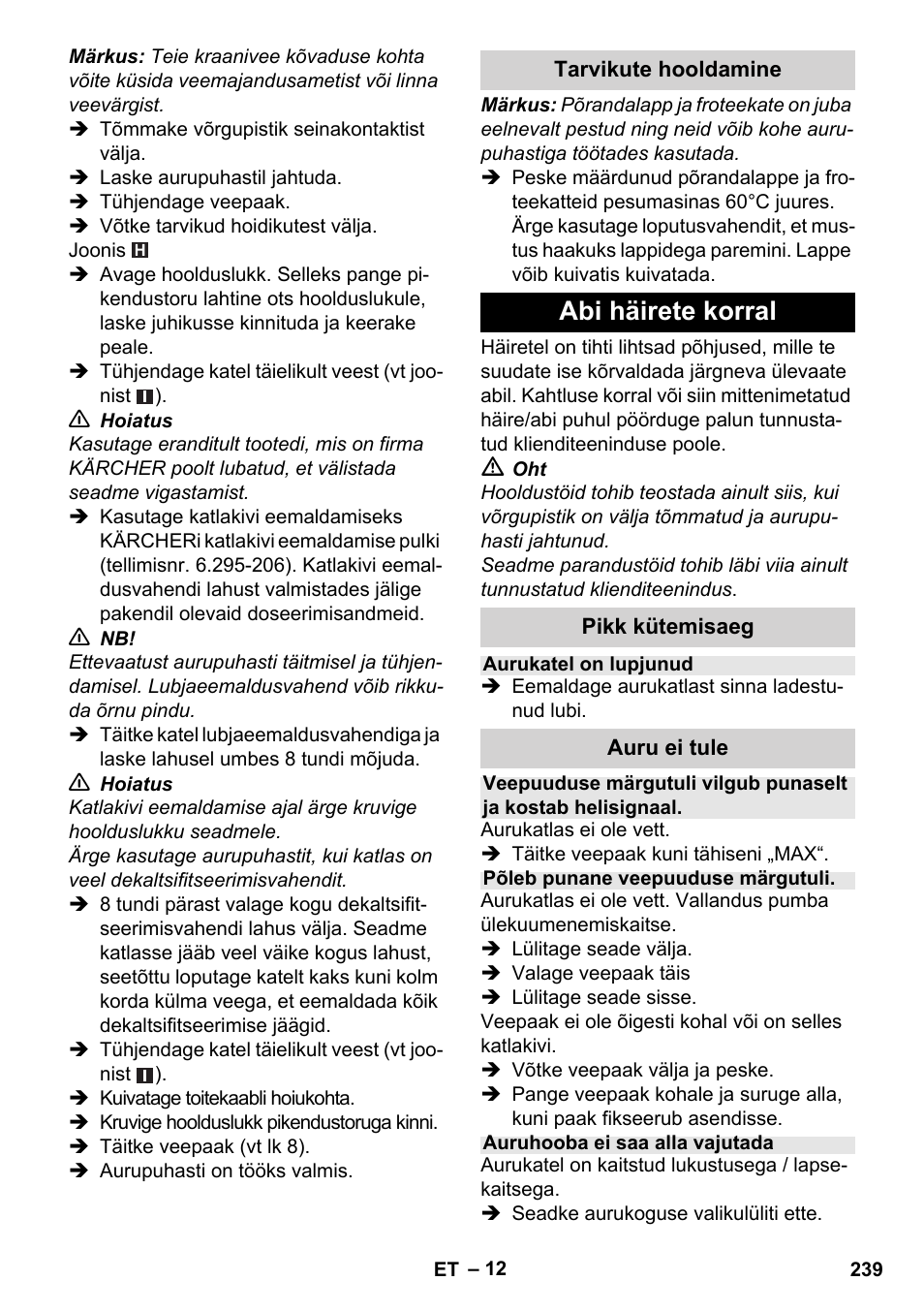 Abi häirete korral | Karcher Stirerie SI 2-600 CB User Manual | Page 239 / 298