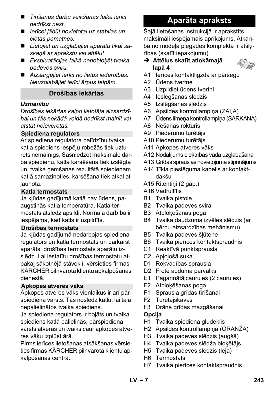 Aparāta apraksts | Karcher Stirerie SI 2-600 CB User Manual | Page 243 / 298