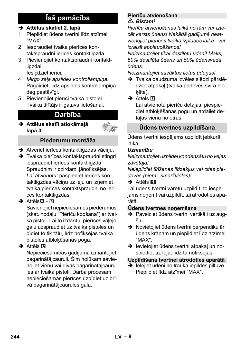 Īsā pamācība darbība | Karcher Stirerie SI 2-600 CB User Manual | Page 244 / 298