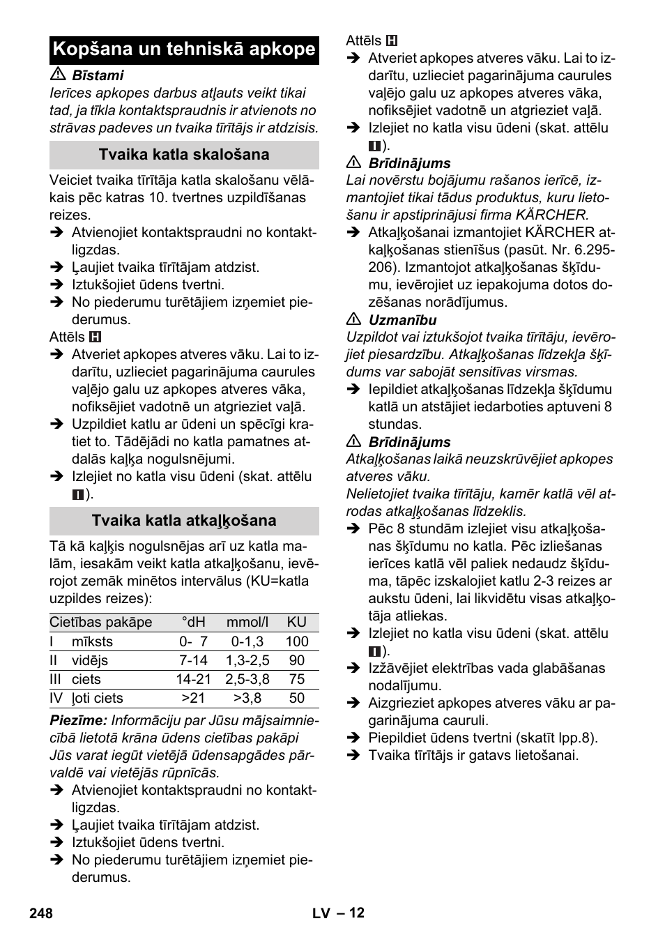 Kopšana un tehniskā apkope | Karcher Stirerie SI 2-600 CB User Manual | Page 248 / 298