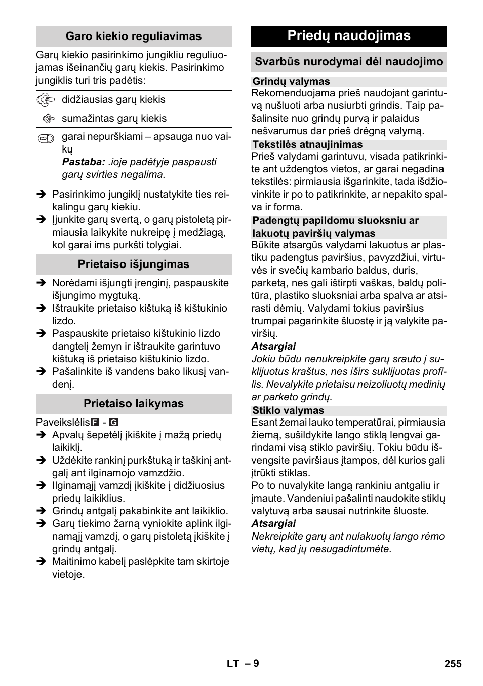 Priedų naudojimas | Karcher Stirerie SI 2-600 CB User Manual | Page 255 / 298