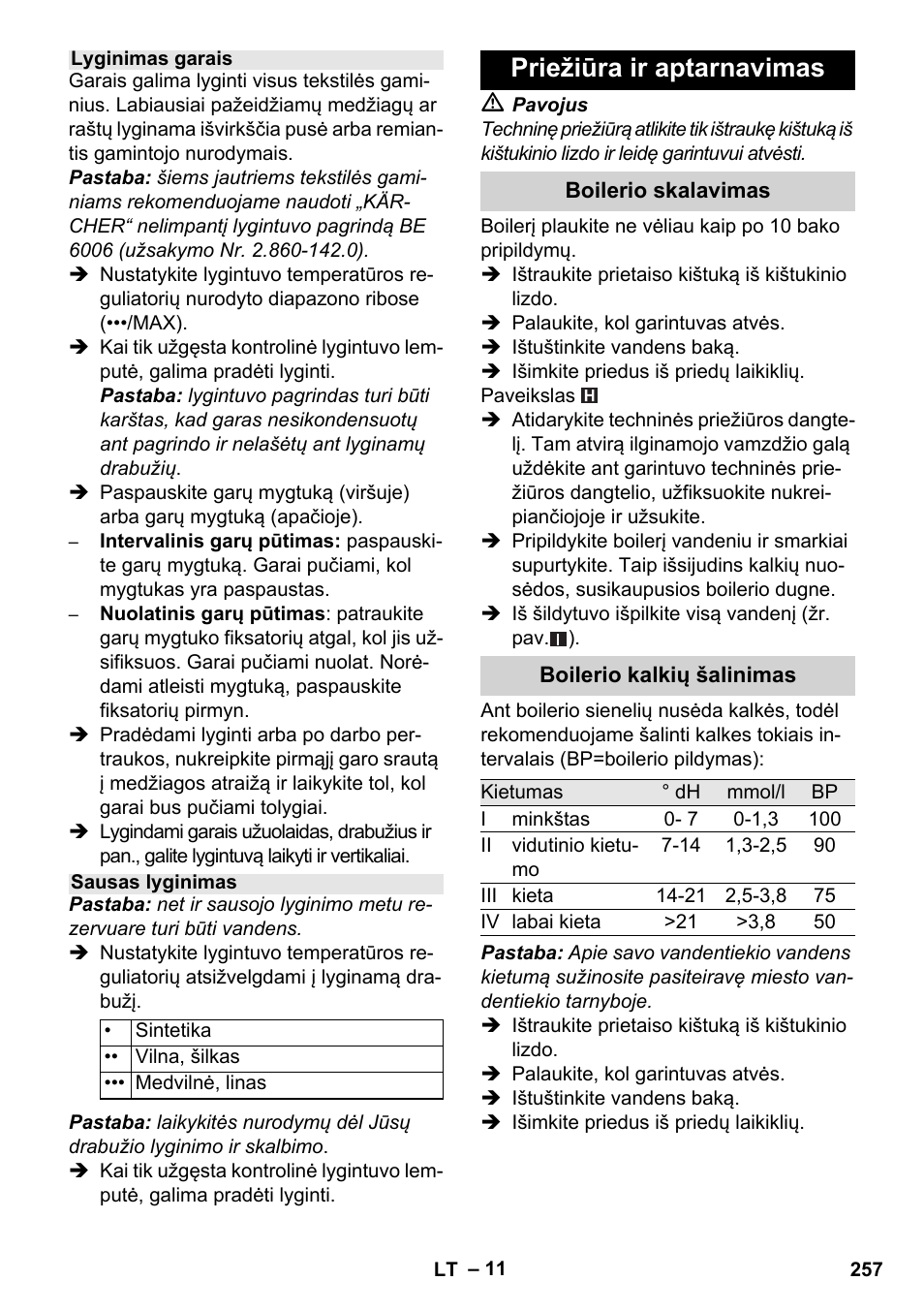 Priežiūra ir aptarnavimas | Karcher Stirerie SI 2-600 CB User Manual | Page 257 / 298