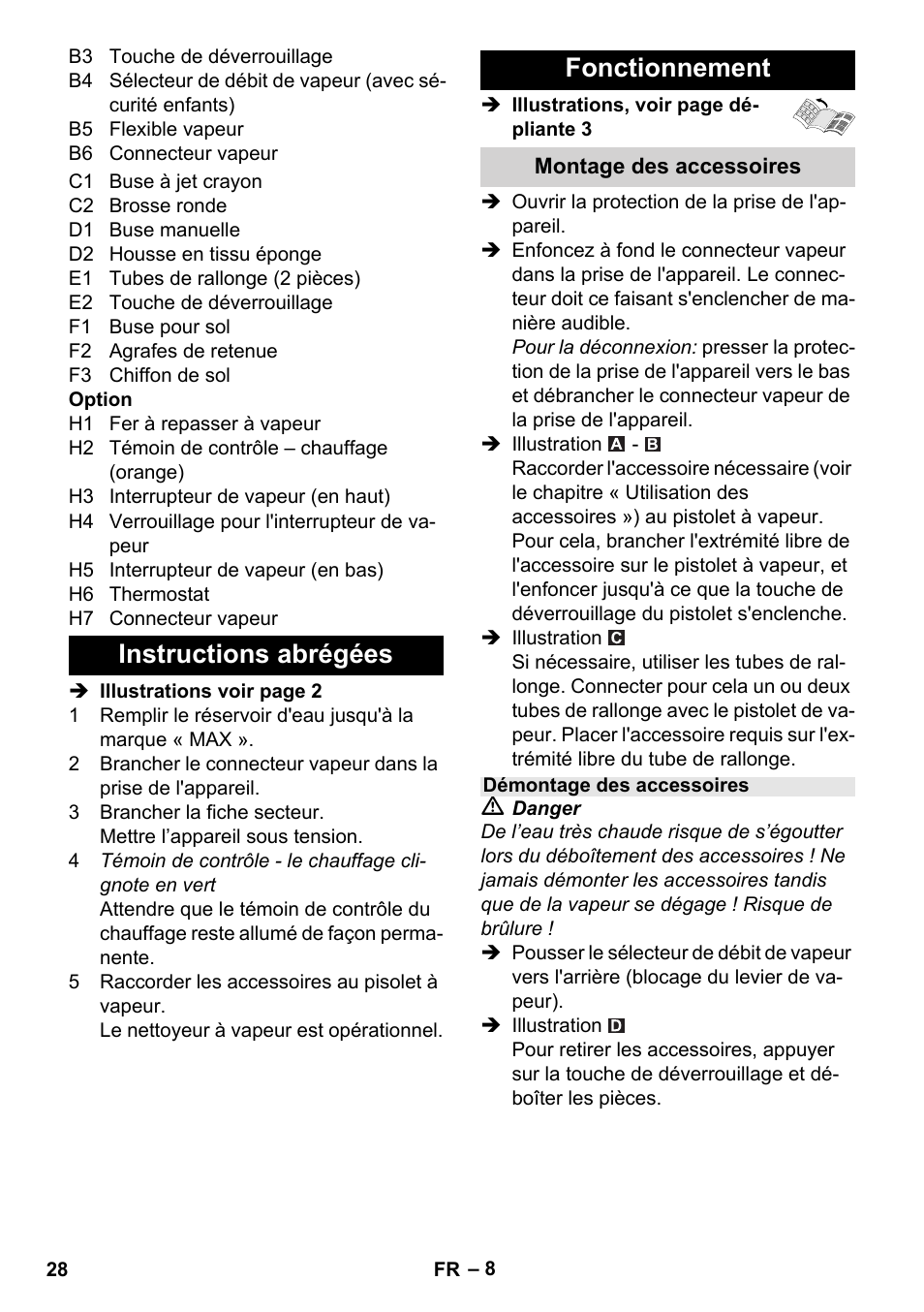 Instructions abrégées fonctionnement | Karcher Stirerie SI 2-600 CB User Manual | Page 28 / 298