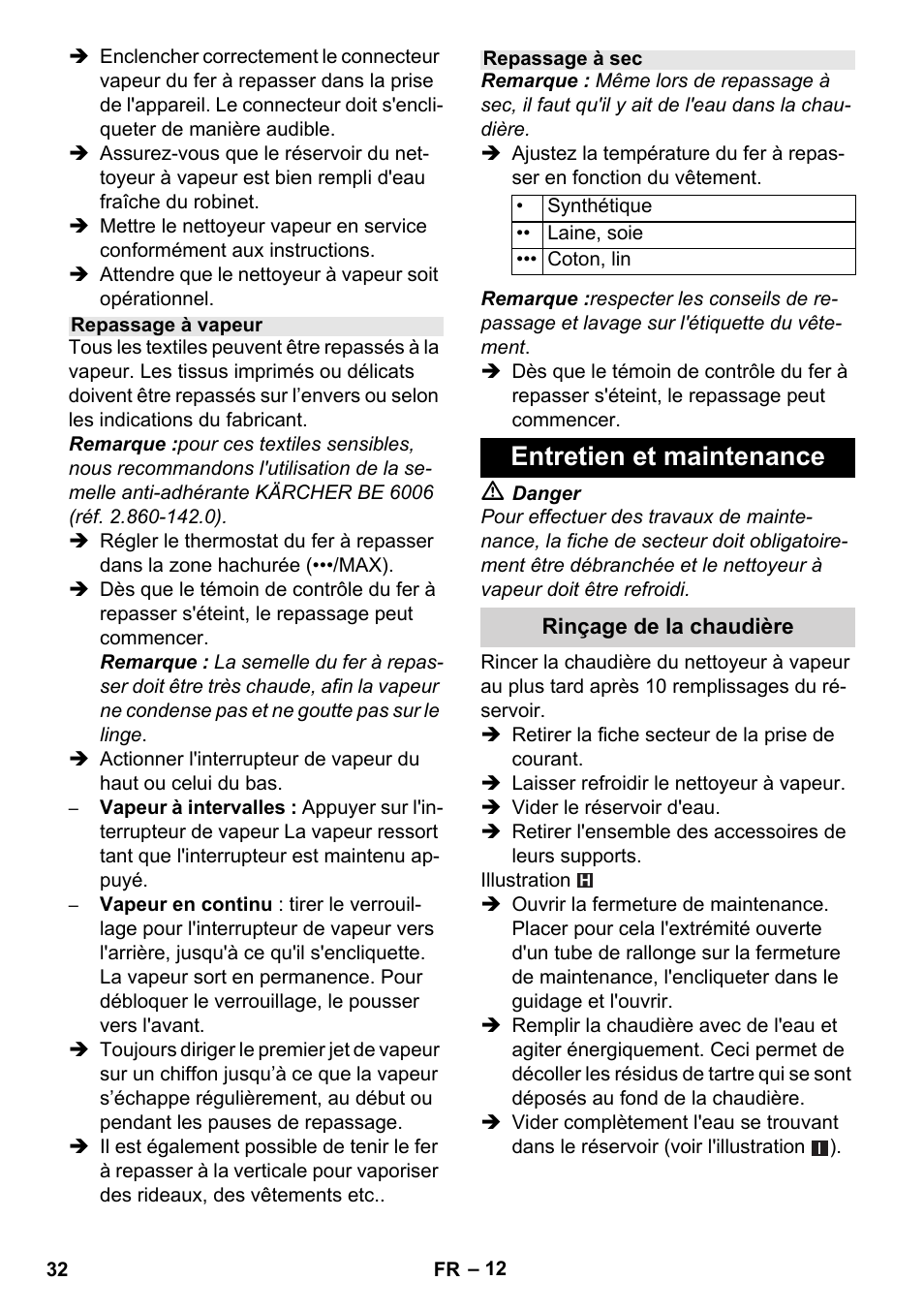 Entretien et maintenance | Karcher Stirerie SI 2-600 CB User Manual | Page 32 / 298