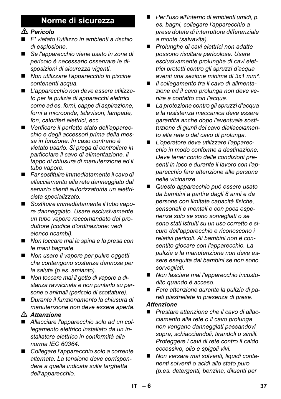 Norme di sicurezza | Karcher Stirerie SI 2-600 CB User Manual | Page 37 / 298