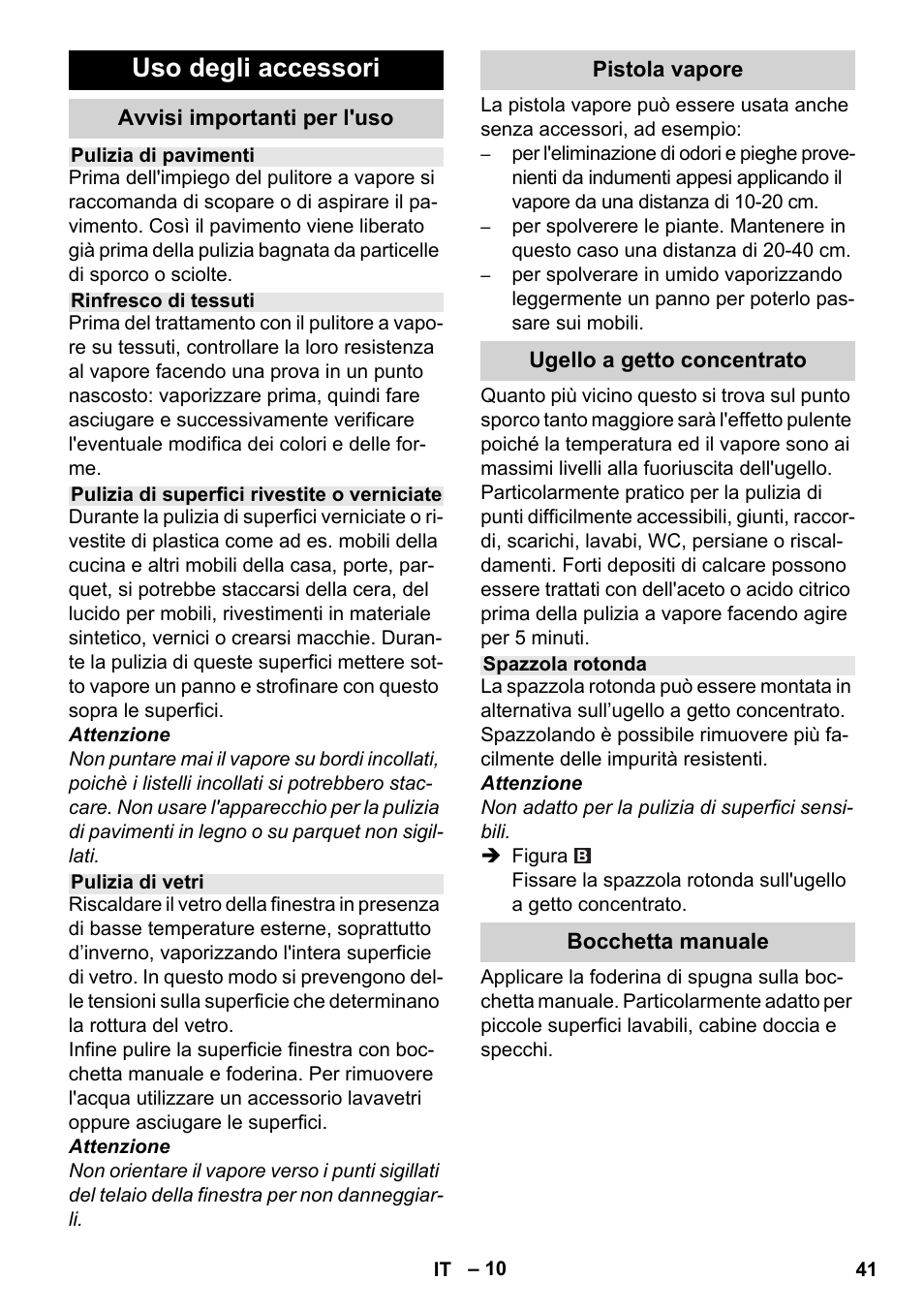 Uso degli accessori | Karcher Stirerie SI 2-600 CB User Manual | Page 41 / 298