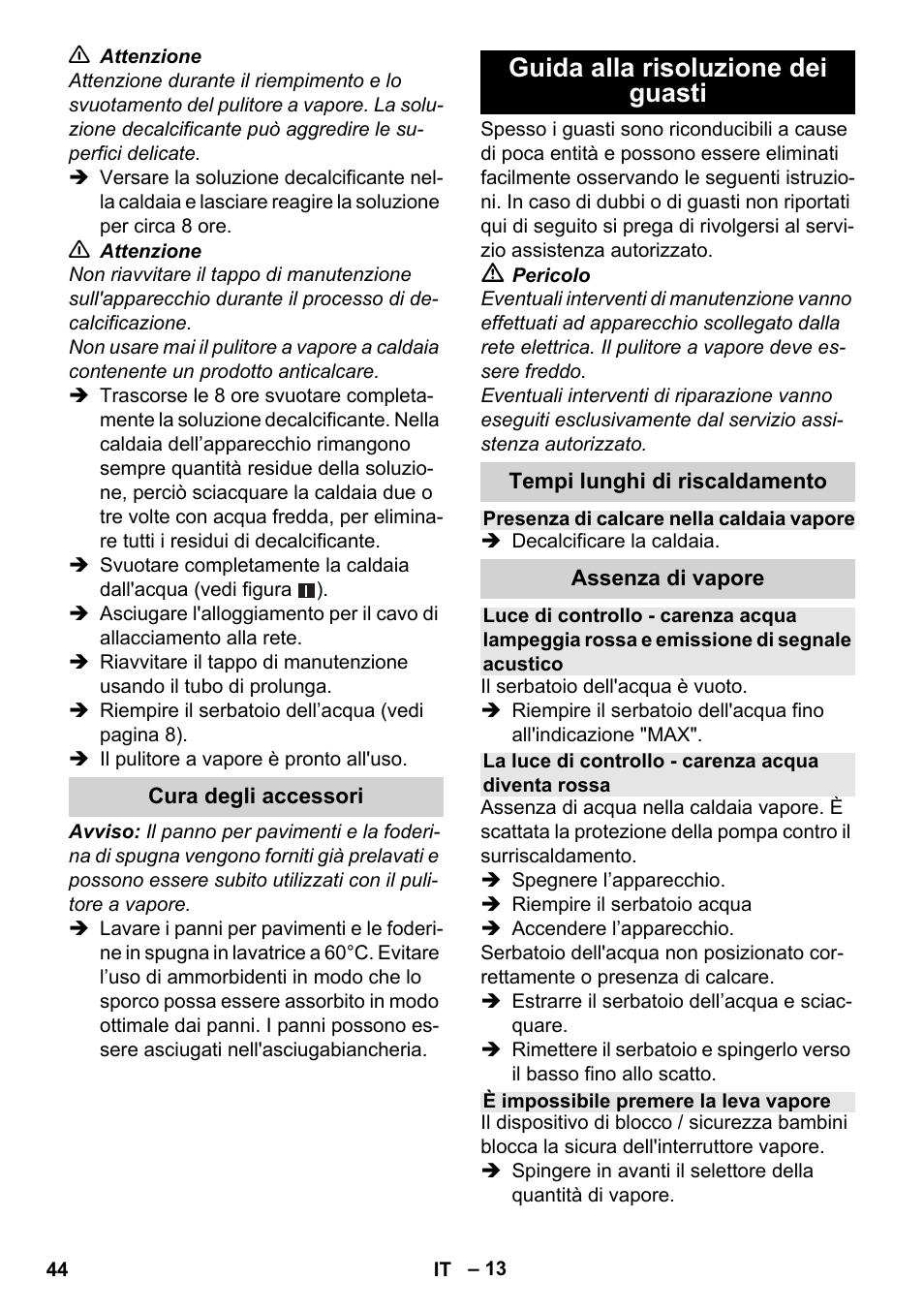 Guida alla risoluzione dei guasti | Karcher Stirerie SI 2-600 CB User Manual | Page 44 / 298