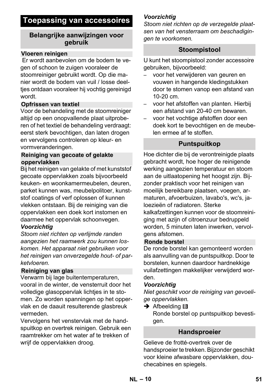 Toepassing van accessoires | Karcher Stirerie SI 2-600 CB User Manual | Page 51 / 298