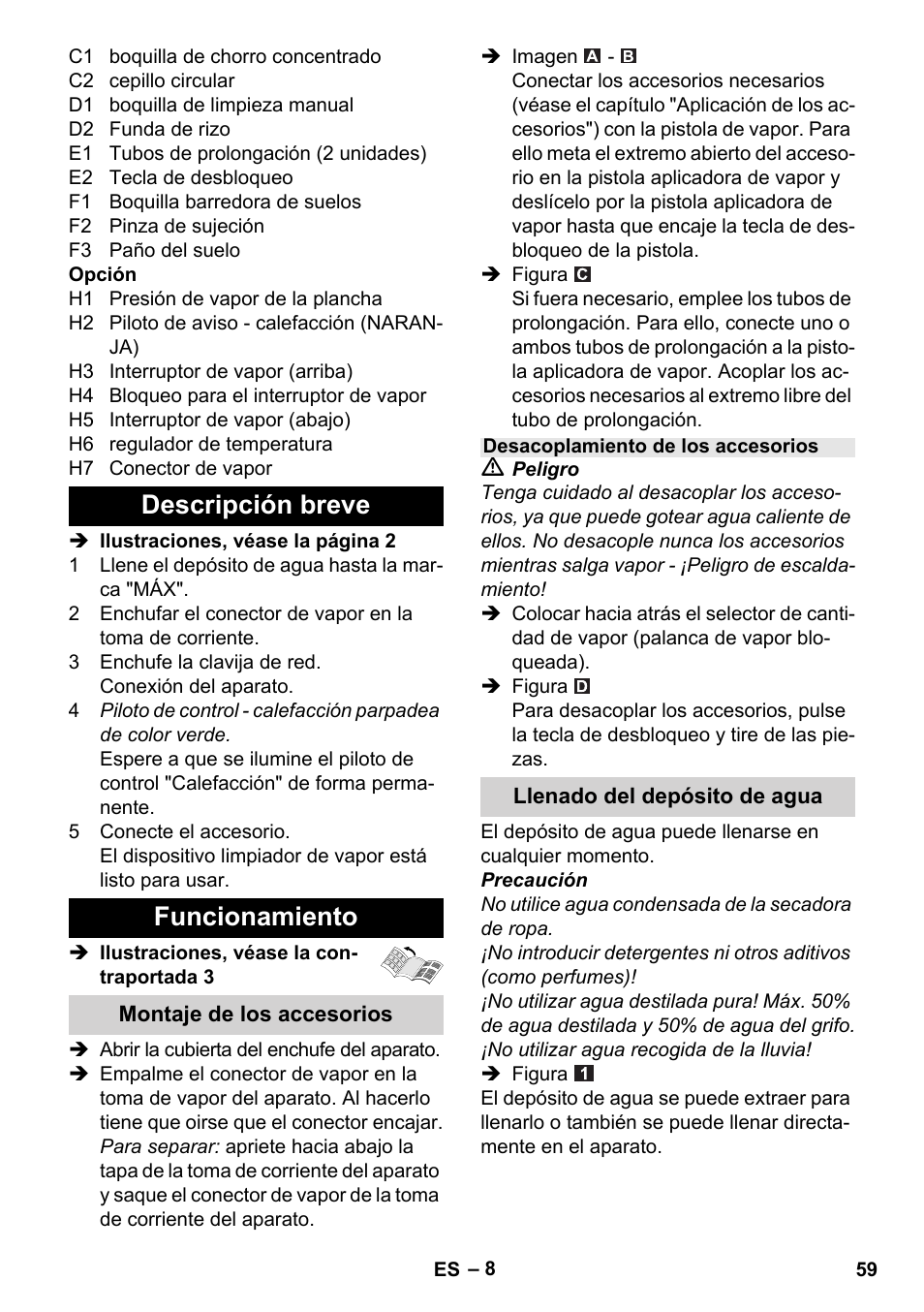 Descripción breve funcionamiento | Karcher Stirerie SI 2-600 CB User Manual | Page 59 / 298