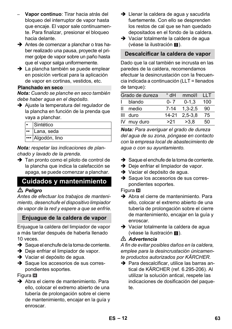 Cuidados y mantenimiento | Karcher Stirerie SI 2-600 CB User Manual | Page 63 / 298