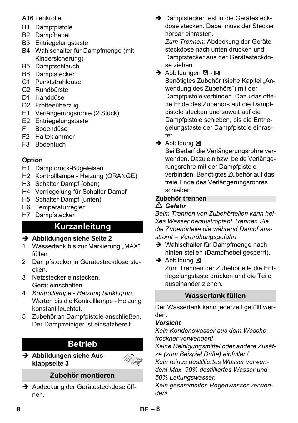 Kurzanleitung betrieb | Karcher Stirerie SI 2-600 CB User Manual | Page 8 / 298