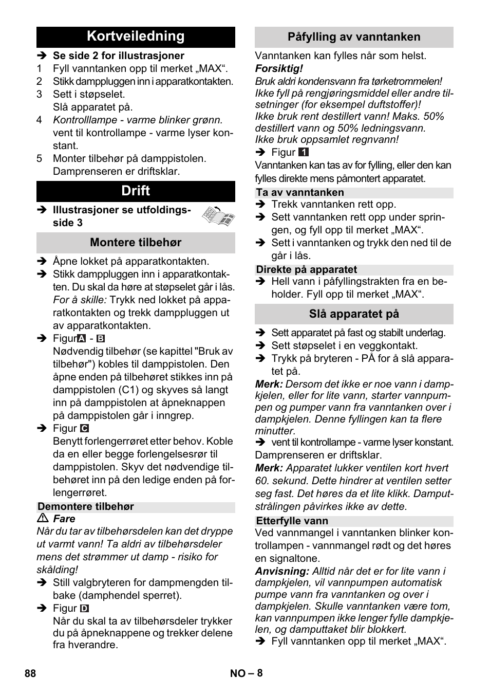 Kortveiledning drift | Karcher Stirerie SI 2-600 CB User Manual | Page 88 / 298