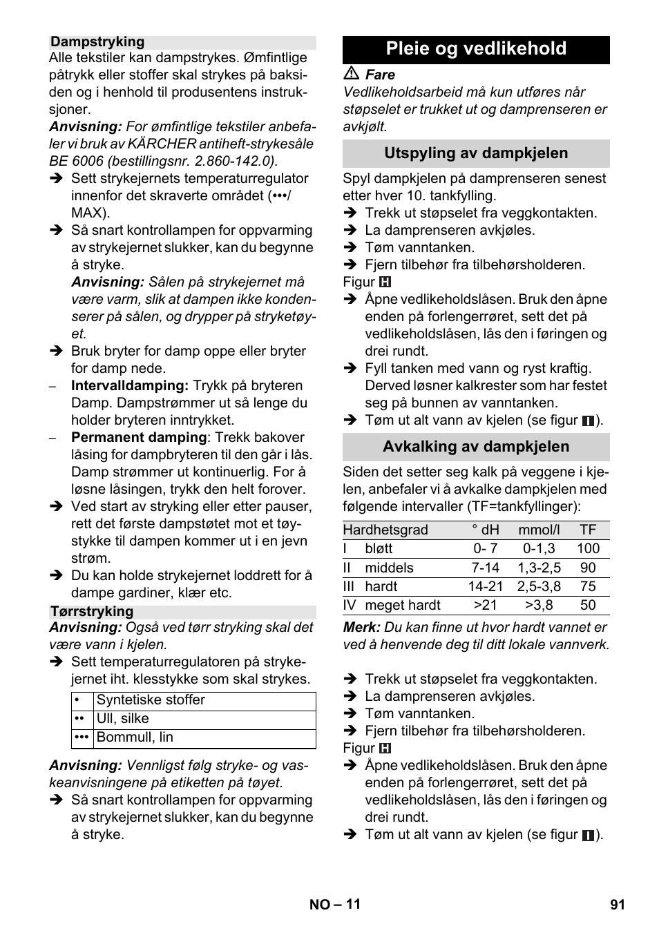 Pleie og vedlikehold | Karcher Stirerie SI 2-600 CB User Manual | Page 91 / 298