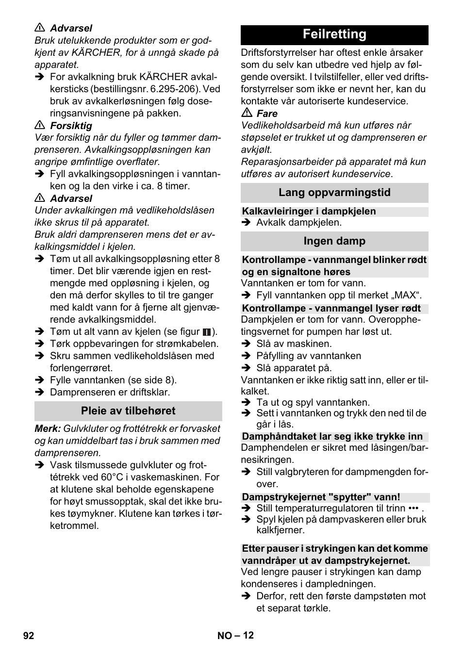 Feilretting | Karcher Stirerie SI 2-600 CB User Manual | Page 92 / 298