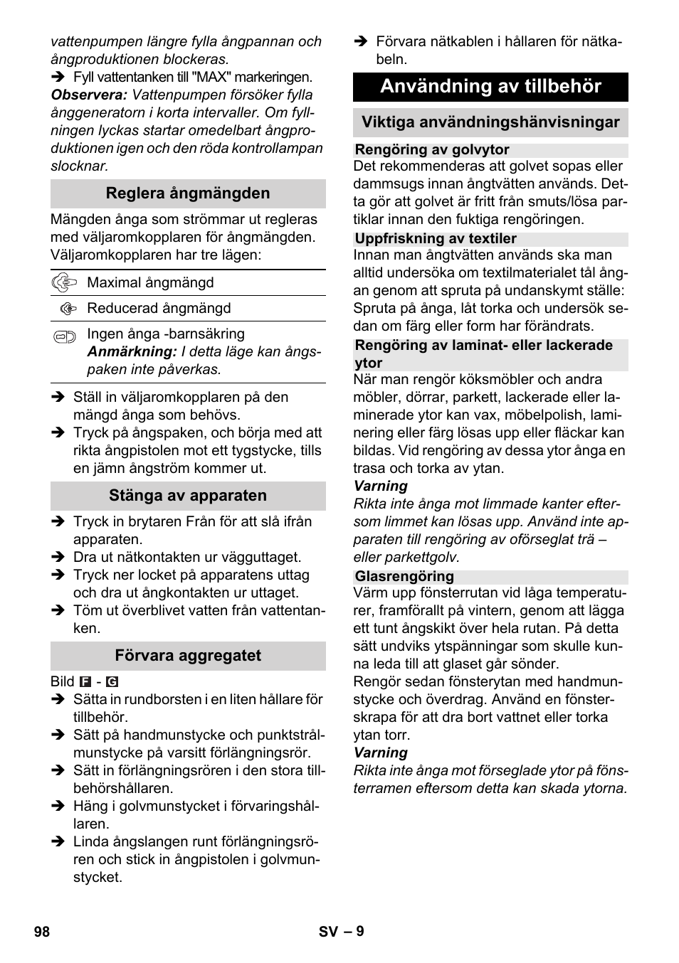 Användning av tillbehör | Karcher Stirerie SI 2-600 CB User Manual | Page 98 / 298