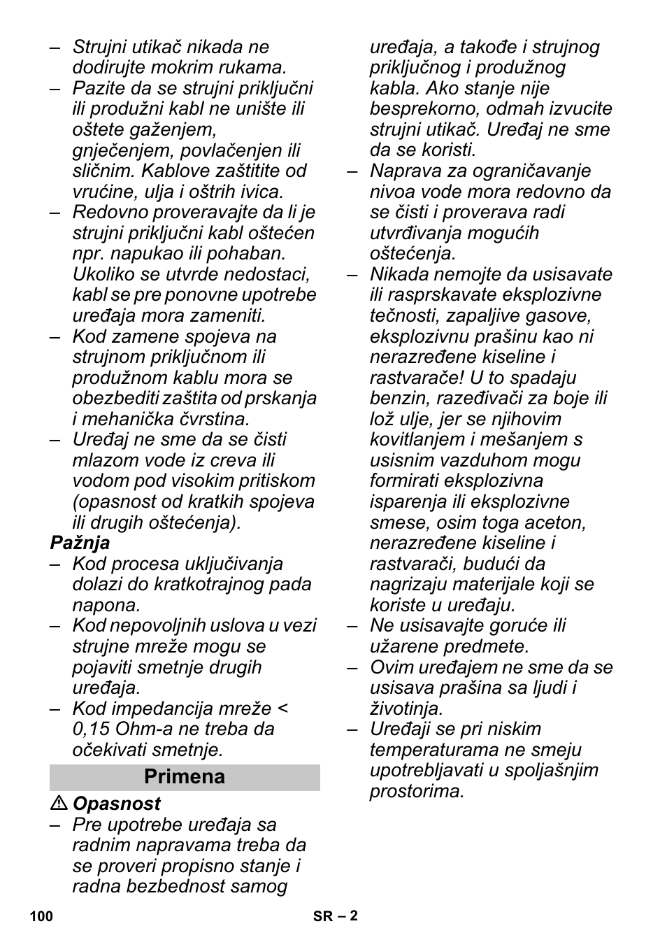 Primena | Karcher PUZZI 30-4 User Manual | Page 100 / 128