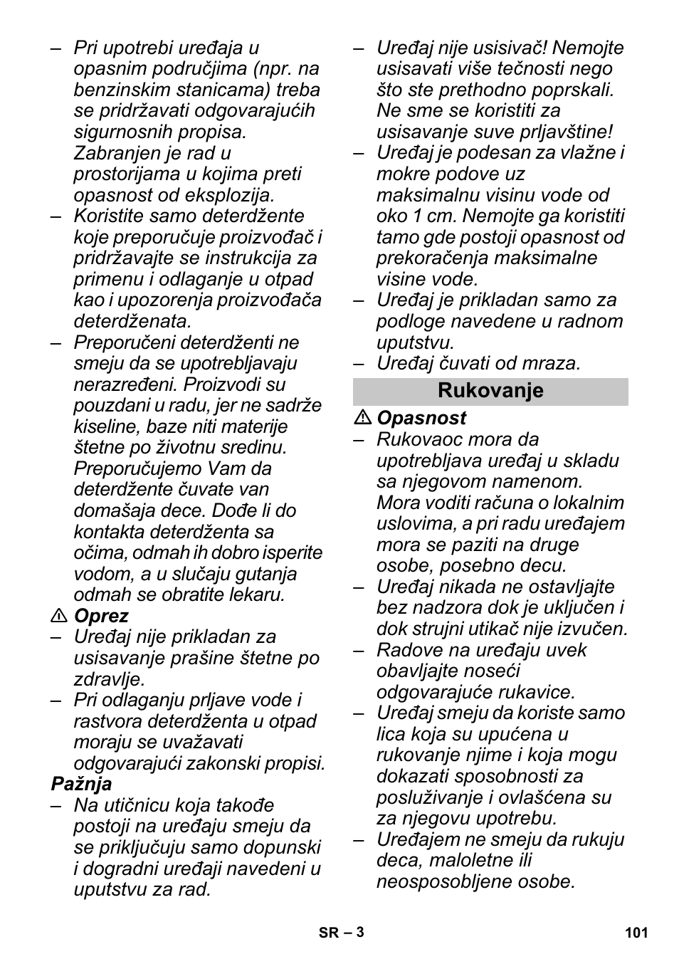 Rukovanje | Karcher PUZZI 30-4 User Manual | Page 101 / 128