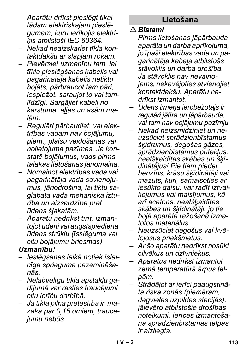 Lietošana | Karcher PUZZI 30-4 User Manual | Page 113 / 128