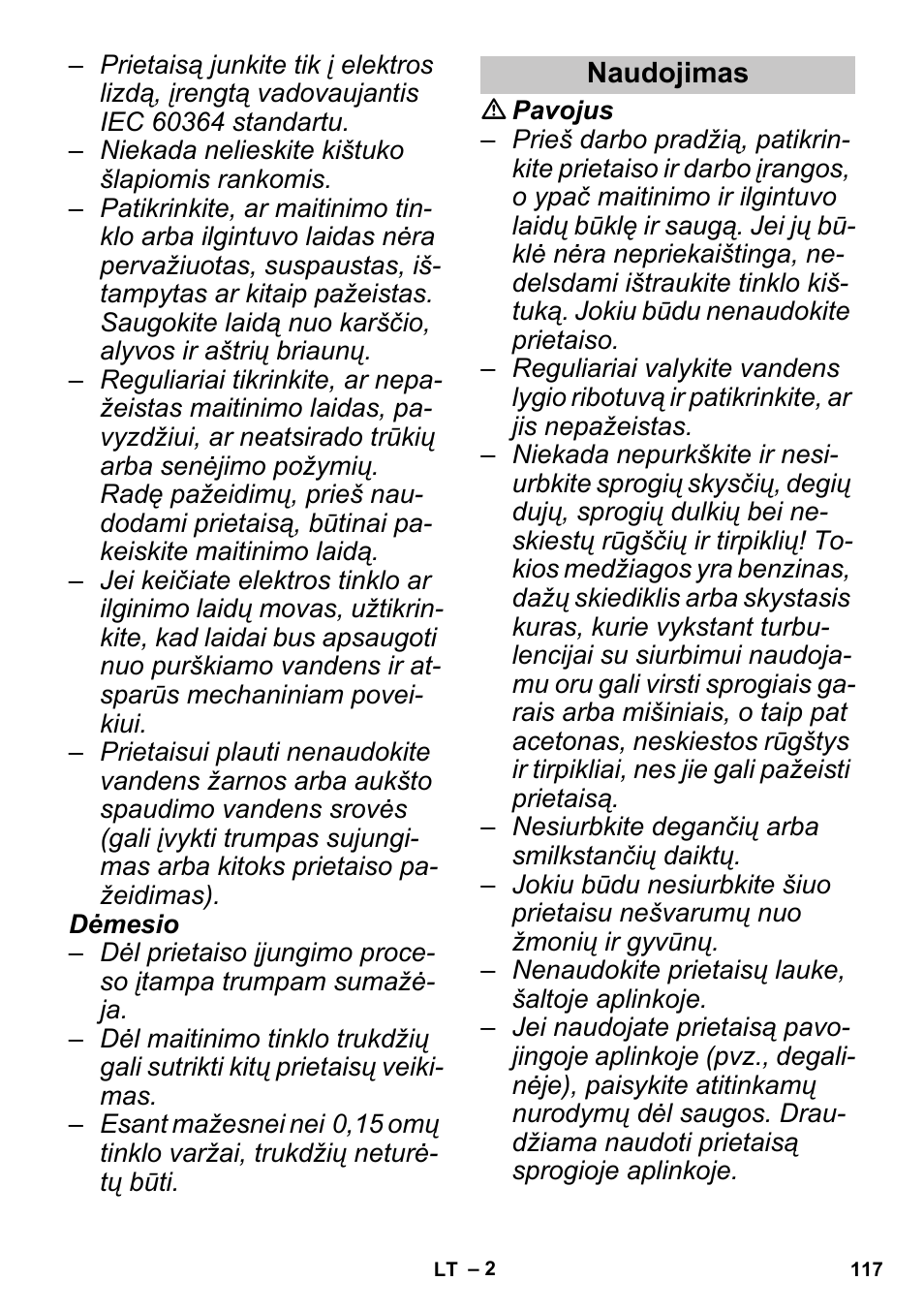Naudojimas | Karcher PUZZI 30-4 User Manual | Page 117 / 128