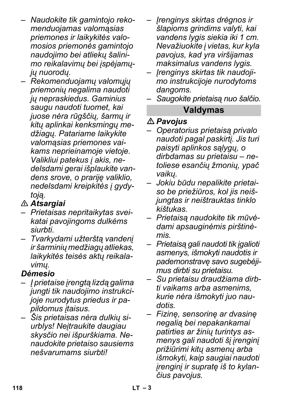 Valdymas | Karcher PUZZI 30-4 User Manual | Page 118 / 128