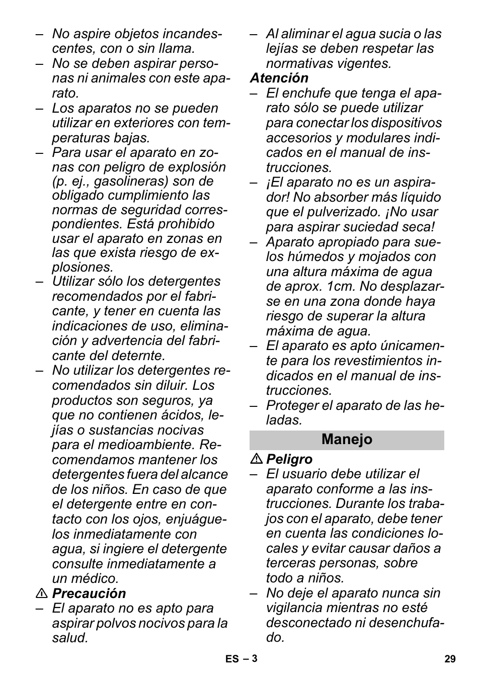 Manejo | Karcher PUZZI 30-4 User Manual | Page 29 / 128
